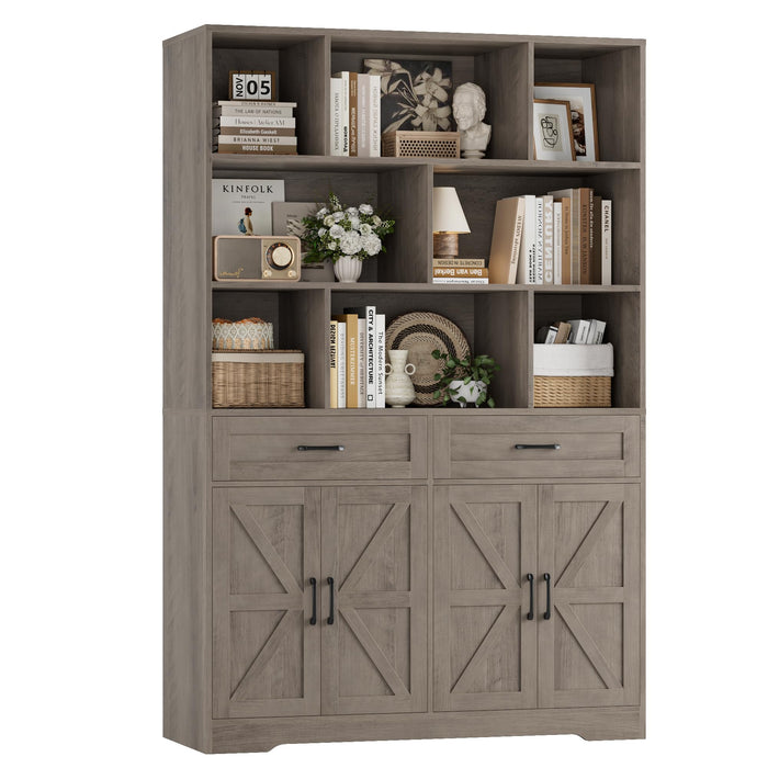 HOSTACK 71" Tall Bookcase with Drawers and Doors, 47" Wide Book Shelf and Bookcase with Storage, 6 Tier Large Book Storage Cabinet with 14" Deep Display Shelves for Living Room, Home Office, Ash Grey