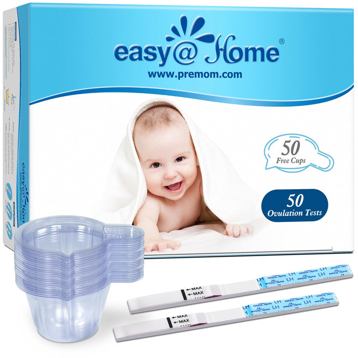 Easy@Home Ovulation Test Predictor Kit : Accurate Fertility Test for Women (Width of 5mm), Fertility Monitor Test Strips, 50 LH Strips with 50 Urine Cups