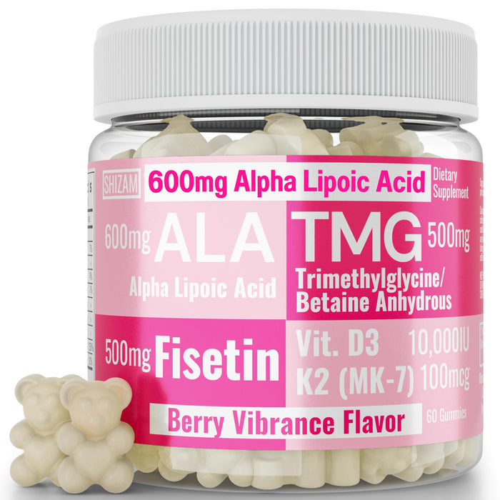 SHIZAM TMG Betaine Alpha Lipoic Acid ALA D3 Fisetin Gummies, Tri-Methylglycine trimethylglycine R-Alpha NAD+ Plus + HCL Supplements, Mitochondrial Senolytic Activator, NR Capsules Powder 600mg 1000mg
