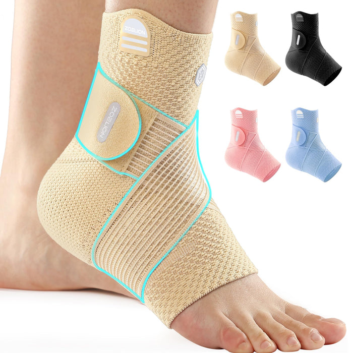 ZOELION Ankle Brace Compression Support with Removable Fishnet Strap, 3D Knit Plantar Fasciitis Relief Achilles Tendonitis Brace, Ankle Compression Sleeve for Pain Relief & Injury Healing, Beige/M