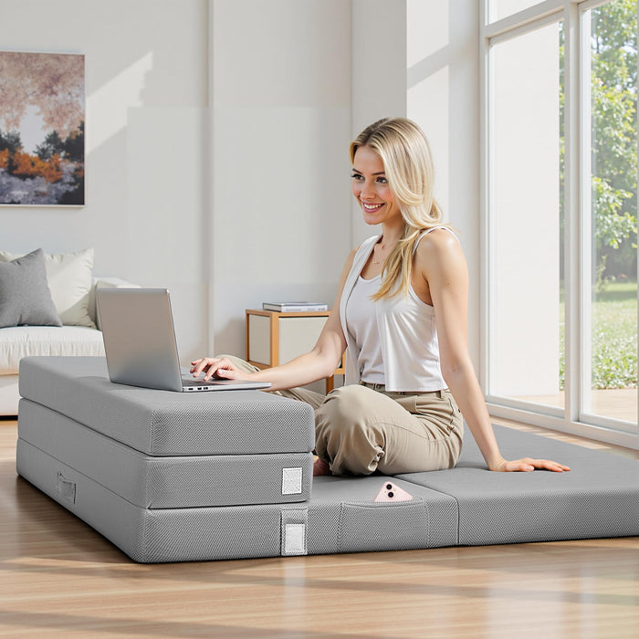 BestGlory Full Folding Mattress 4 inch, Soft, Foldable, Dirt-Resistant, Portable Mattress for Camping, Foldable Guest Bed, Portable Travel Mat with Washable Cover