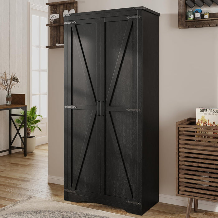 Befrases Black Farmhouse Storage Cabinet with Adjustable Shelves, Large Pantry Organize with 2 Barn Doors, Tall Freestanding Cabinet for Kitchen, Bathroom, Garage, Basement, Living, Utility Room