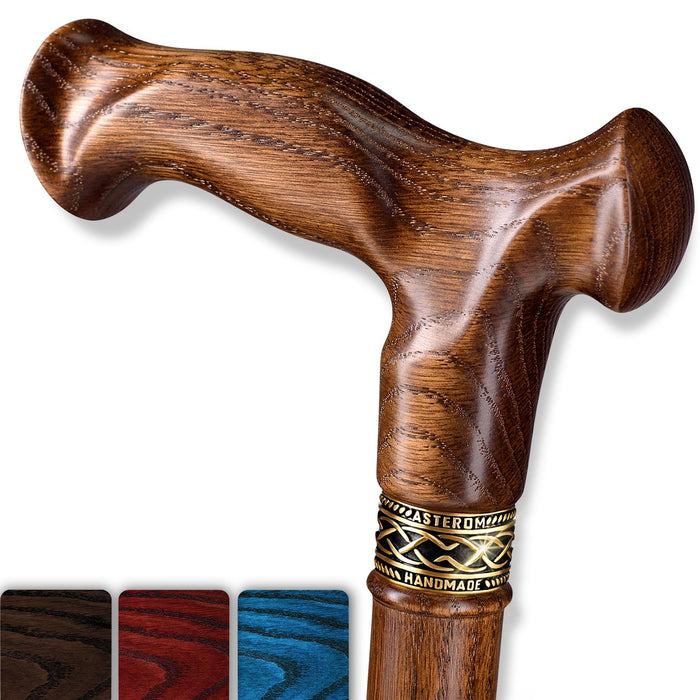 Asterom Walking Cane - Handmade, Ergonomic, Wooden Canes for Men & Women - Unique Wood Walking Sticks for Seniors (Caramel, 34 Inches)