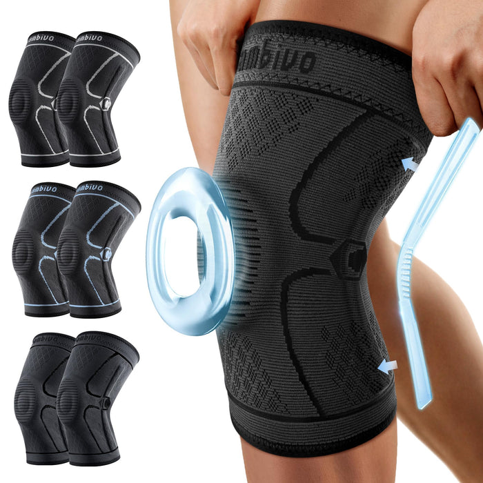 CAMBIVO Knee Brace for Men & Women, 2 Pack Knee Compression Sleeve for Knee Pain Relief, Knee Brace with Side Stabilizers & Patella Pad for Meniscus Tear, Gym Running Working Out(Large, STS-Black)