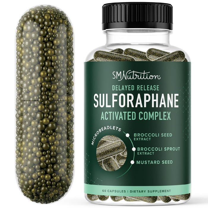SMNutrition - 50MG Sulforaphane Supplement from Broccoli Sprouts | NRF2 Activation with Glucoraphanin, Myrosinase & Antioxidants | Support Cellular & Immune Health | Broccoli Seed Microbeadlets, Vegan 60 Count