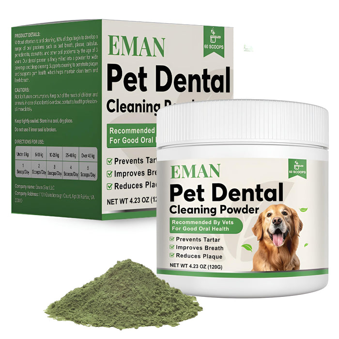 EMAN Dog Teeth Cleaning Powder – 120g Extra Value Dental Powder for Dogs – Dog Breath Freshener – Targets Tartar, Reduces Plaque & Bad Breath – for Small, Medium & Large Dogs