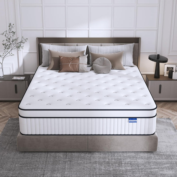 Queen Size Mattresses, 14 Inch Queen Mattress in a Box, Medium Firm Hybrid Mattress with Pocket Springs, Pressure & Pain Relief, Strong Edge Support, Ultimate Motion Isolation