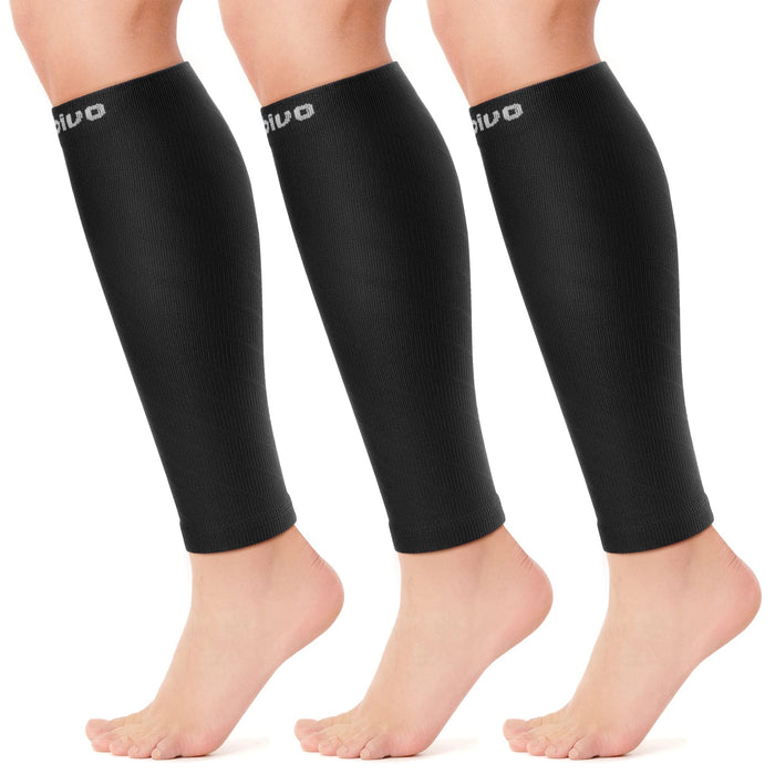 CAMBIVO 3 Pairs Calf Compression Sleeve for Women Men, Leg Support for Shin Splints, Varicose Vein(Pure Black,Small-Medium)