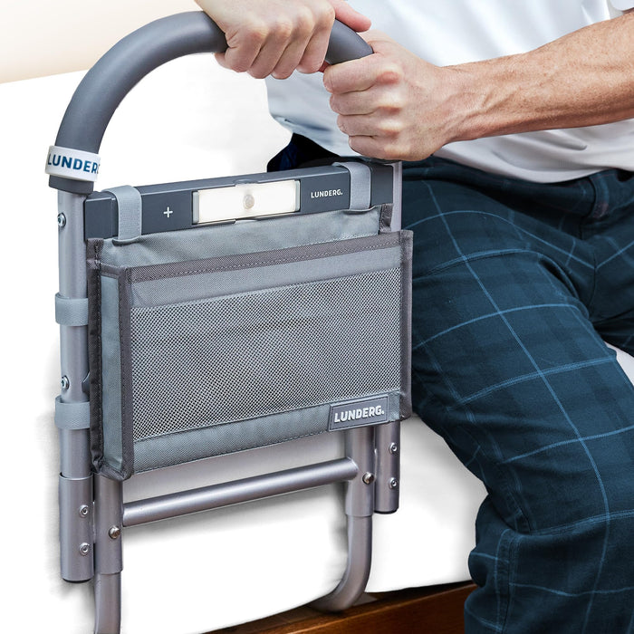 Lunderg Bed Rails for Elderly Adults Safety - with Motion Light, Storage Pocket & Non-Slip Handle Bar - Bed Railings for Seniors & Surgery Patients - The Bedside Assist Makes Getting in & Out Easier