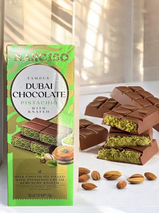 Dubai Chocolate Bar Pistachio Kataifi – Viral Dubai Chocolate with Knafeh and Pistachio Cream, 1 pack 93 gr (1 PACK)