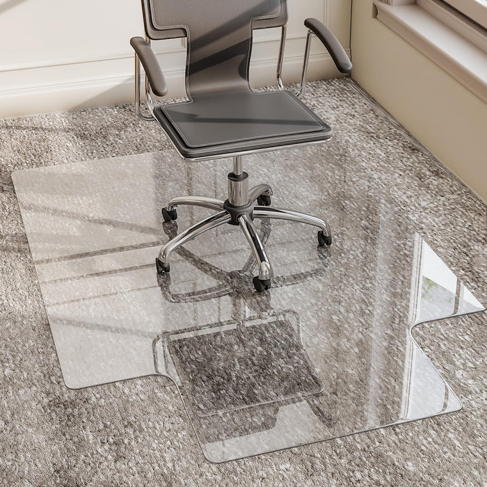 GLSLAND Irregular Tempered Glass Floor Mat - 45" x 53" Office Chair Mat for Carpet Clear Duty Hard Rolling Glass Mat 1/5" Thick for Hardwood Floor/Carpeted Floors, Clear
