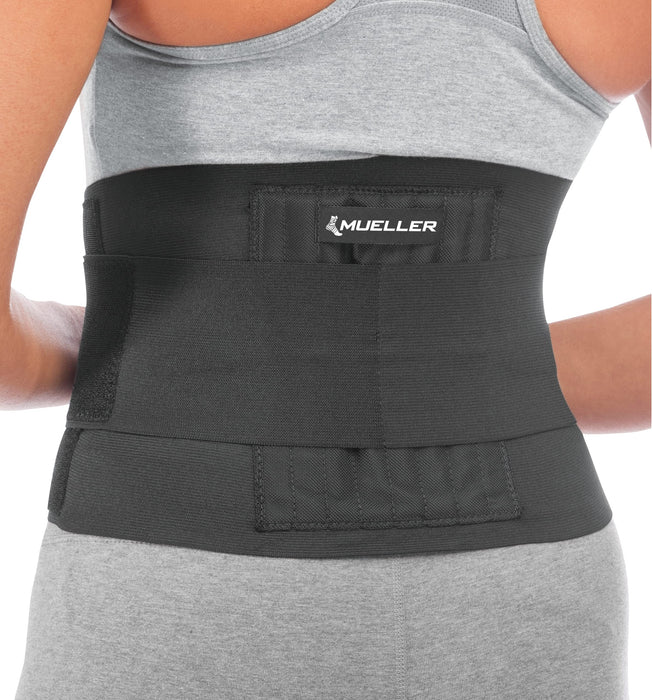 MUELLER Sports Medicine Adjustable Back Brace, Ideal for Upper and Lower Back Pain, Relief & Support for Men and Women, Strains, Sciatica, Scoliosis, Black, Small/Medium