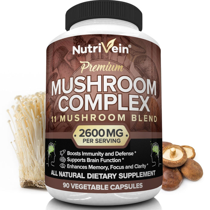 NUTRIVEIN Mushroom Supplement - 2500 mg, 90 CapsulesGET 20% OFF STOREWIDE!