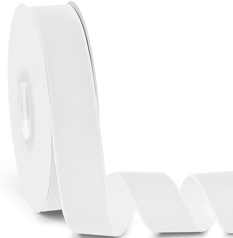 1" Wide Velvet Ribbon, 10 Yards - White Velvet Ribbon on Spool for Crafts, Gift Wrapping, DIY, Hair Bows, Wedding Invitations, Parties, Valentine's Day, and Christmas