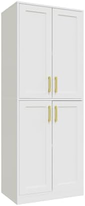 Storage Cabinet, Kitchen Pantry with Doors & Shelf, Tall Storage Cabinet for Bathroom, Living Room, Entryway,White