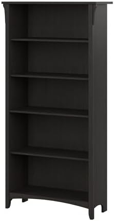 Bush Furniture Salinas 5 Shelf Bookcase In Vintage Black, Tall Bookshelf, Large Book Shelf For Living Room, Home Office, Or Entryway