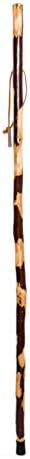 Handcrafted Nature Wood Hiking Stick 55 Inches Long - with Hand Strap and Rubber Tip Cover - Transparent Waterproof Painting Coating