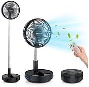 Belife X8 Portable Fan, 7200mAh Battery Powered Rechargeable, Oscillating USB Desk Floor Fan with Remote, Foldable Telescopic Fan for Home Bedroom Sleeping Office Camping Travel, 7.7" (Black)