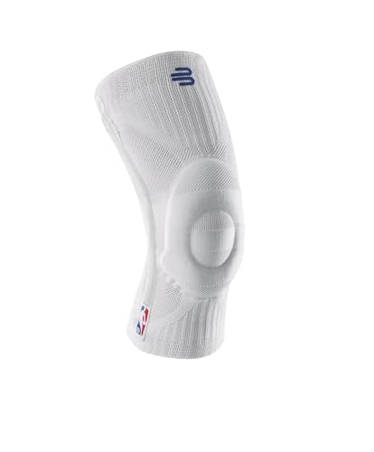 Bauerfeind Sports Knee Support NBA - Officially Licensed Basketball Knee Brace - Relief and Stabilization - Targeted Compression - Lightweight & Durable - White, Large