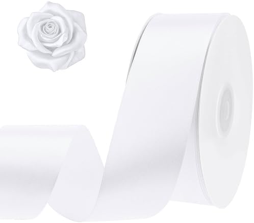 120 Yards White Ribbon 1-1/2 inch Gift Satin Ribbon for Flower Floral Bouquet Chair Cheer Bows Wreath Making Gift Wrapping Christmas Bedroom Decor Wedding Bride Sash