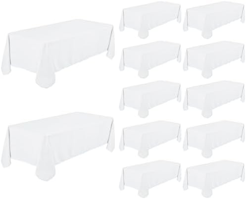 12 Pack White Tablecloth 60 x 102 Inch, Bulk 6 Foot Rectangle Table Clothes, Washable Polyester Fabric Table Covers for Wedding, Party, Reception, Banquet