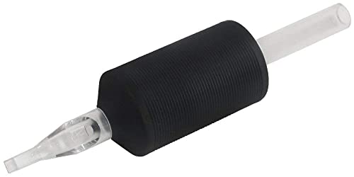 VORTEX 1.25-inch Soft Silicone Black Disposable Tattoo Tube Grips with Clear Long Tips 15pcs (7D)
