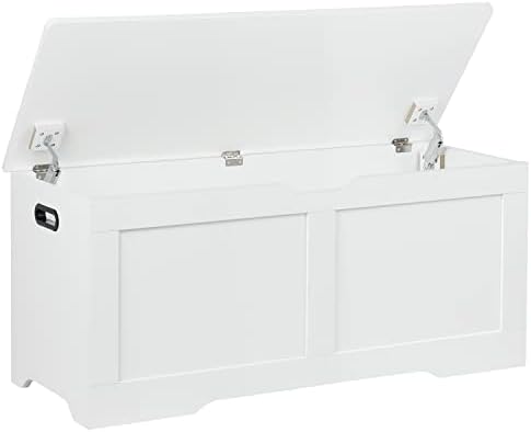 39.4" Storage Chest, Wooden Storage Bench, Lift Top Toy Chest with 2 Safety Hinges, Large Toy Box, Entryway Bench for Living Room, Bedroom, White