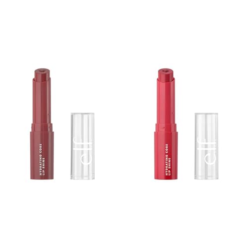 e.l.f. Hydrating Core Lip Shine, Conditioning & Nourishing Lip Balm, Sheer Color Tinted Lip Moisturizer, Happy 0.09 Oz & Lovely 0.09 Oz Bundle