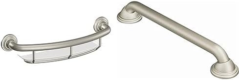 Moen R2356DBN Safety 16-inch Bathroom Grab Balance Assist Bar with Shelf, Brushed Nickel & LR8724D2BN Home Care 24-Inch Designer Stainless Steel Grab Bar with Concealed Screws, Brushed Nickel