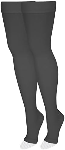 NuVein Medical Compression Stockings, 20-30 mmHg Support, Women & Men Thigh Length Hose, Open Toe, Charcoal, Medium