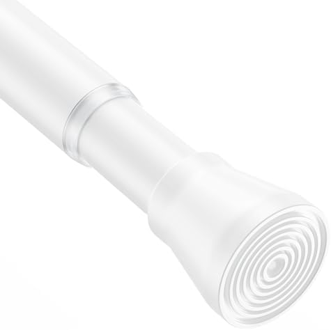 AIZESI Shower Rod 34-59 Inch - Non-Slip, No Drill spring curtain tension rod Never Rust Adjustable Tension Curtain Rod, White Shower Curtain Rod