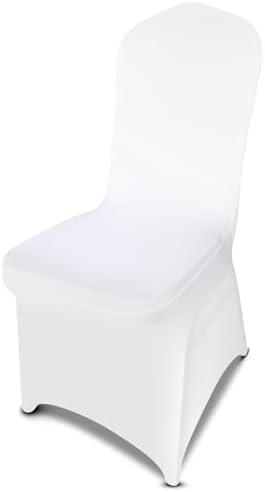 LIUJIAYI 100 Pcs White Stretch Chair Covers - Premium Polyester Spandex Slipcovers for Wedding, Party, Banquet, Dining & Event Chairs