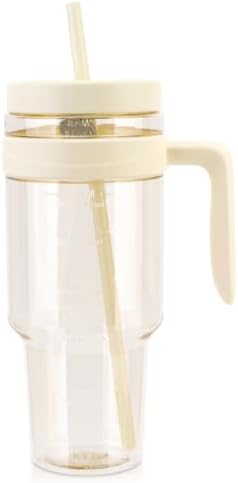 50 oz Tritan Plastic Tumbler with Lid and Straw | Leak-Proof BPA-Free Clear Tumbler with Time Marker | Reusable Travel Mug for Camping, Sports, Office, Road Trips, Parties | Wide Mouth