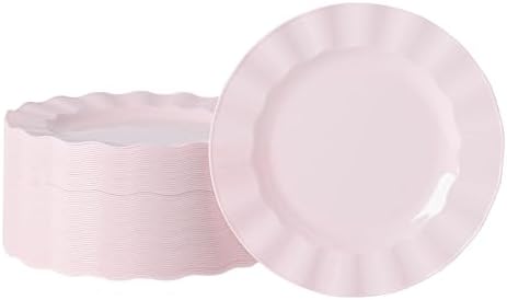 72 Pack Pink Plastic Plates, 7" Disposable Wave Salad/Dessert Plates Elegant Heavy Duty Plate for Party, Wedding, Thanksgiving, Christmas
