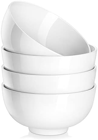 MALACASA Porcelain Soup Bowls, White Ceramic Cereal Bowls for Kitchen, Dishwasher and Microwave Safe, Series Regular (26OZ (4PCS))
