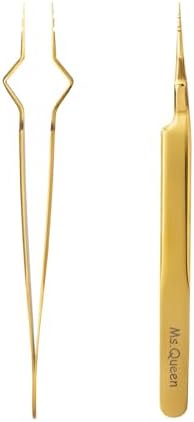 Ms.Queen Isolation Tweezers for Eyelash Extensions,Unique Design with Precision Tips Isolation Eye Lash Tweezers,Easy to Use Application Tools for Lash Artist,Gold