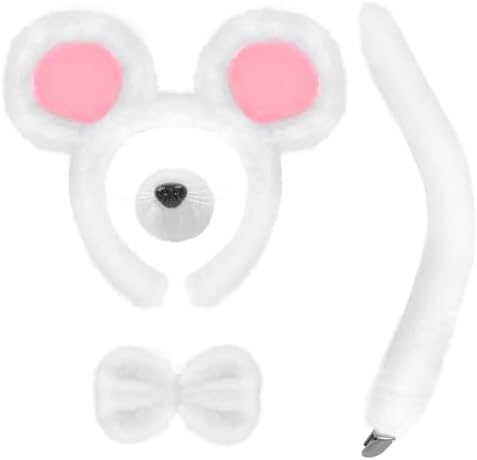 4 PCS Mouse Costume Set Rat Costume Mouse Ear Headband Tail Nose Bow Tie for Halloween Cosplay Animal Dress Up
