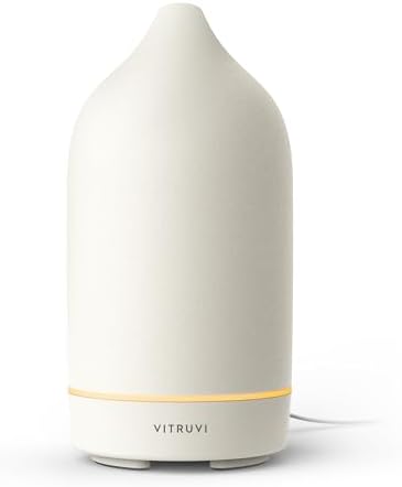 Vitruvi Stone Diffuser, Ceramic Ultrasonic Essential Oil Diffuser for Aromatherapy | Ceramic Diffuser, Diffusers for Home, Oil Diffuser, Housewarming Gift | White, 90ml Capacity