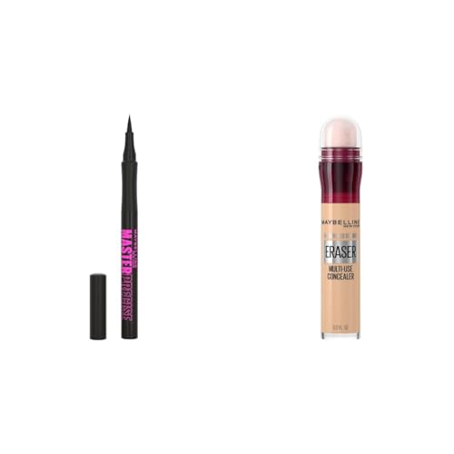 MAYBELLINE Eyestudio Master Precise Waterproof Liquid Eyeliner, Instant Age Rewind Dark Circles Concealer, and Makeup Bundle
