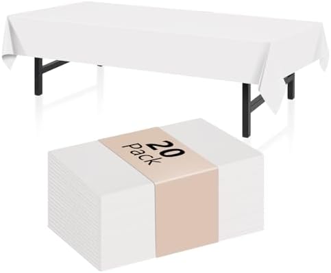 20 Pack White Rectangle Plastic Tablecloth, 54"x 108" Disposable Table Cloth Party Table Cover, Plastic Table Cloth for Birthday Wedding Party