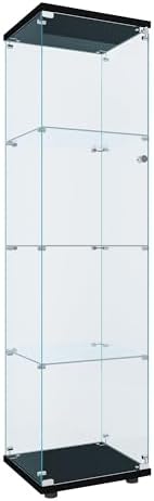 Curio Cabinet Glass Display Case for Collectibles with Door, 4 Display Shelves Showcase, 64.2”Hx16.9''Lx 14.6''W Black