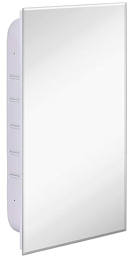 Hamilton Hills 16x26 Inch White Recessed Bathroom Medicine Cabinet with Mirror - Beveled Bathroom Cabinet Organizer with Shelves - Farmhouse Wall Mounted Hanging Medicine Mirror Unit