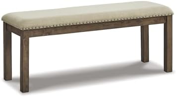 Signature Design by Ashley Moriville Casual Rustic Upholstered Dining Bench, Grey & Brown