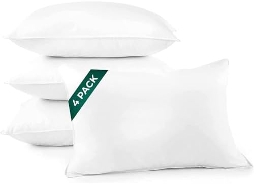 DOWNLITE 4-Pack Set of Hotel Style Hypoallergenic Down Alternative Bed Pillows – King Size, 20” x 36” – Soft/Medium Density, for Stomach & Back Sleepers – Machine Washable & Dryable