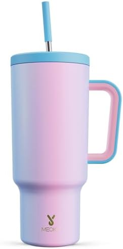 Meoky 40 oz Tumbler with Handle and Straw: Stainless Steel Insulated Tumbler with Lid and Straw - 100% Leak Proof Tumbler for Car Cup Holders - Travelers Commuters Workers, Donut