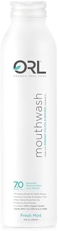 ORL Natural & Organic Alcohol-Free Mouthwash Uniquely Formulated to Clean Your Mouth, Whiten Your Teeth, Strengthen Tooth Enamel with 7.0 pH Balance. Eco-Friendly Aluminum Bottle. 16.9 oz.