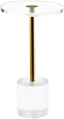 Clear Acrylic End Table,Side Table,Brushed Brass Metal,Round,for Office, Living Room and Bedroom,Easy Assembly,12x12 inch，21.3 inch high