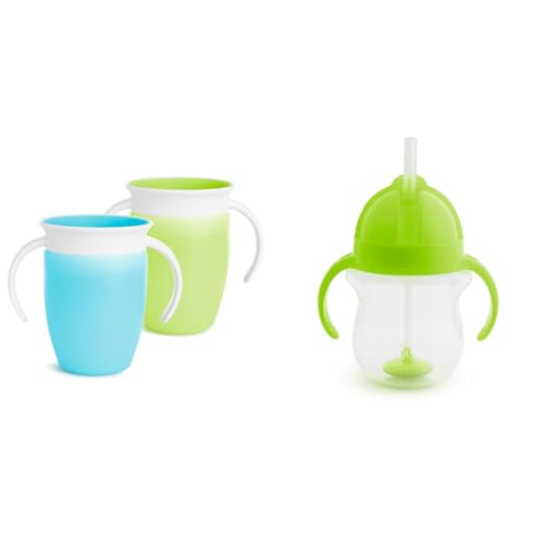 Munchkin Miracle 360 Trainer Sippy Cup 7 Ounce 2 Pack and Any Angle Weighted Straw Trainer Cup 7 Ounce