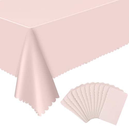 12 Pack Plastic Light Pink Tablecloth, 54 X 108Inch Party Table Covers Pink Scalloped Table Cloth for Rectangle Tables Disposable Tables Cover for Picnic Baby Shower Tea Party Wedding Bridal