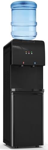 Top Loading Water Cooler Dispenser Hot Cold & Cool Water Dispenser for 3 or 5 Gallon Bottles, Child Safety Lock, Simple Quite Design, Ideal for Home, Office, Living Room, Dark Black